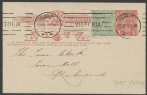 Commonwealth Postal History - 1918 usage of Sideface 1d red Postal Card with printed Metropolitan Gas Company notice on reverse, war tax paid with KGV ½with 'GAS' perfin tied by Melbourne machine of 17DE18. A wonderful item for the perfin or war tax colle