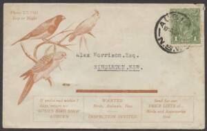 Commonwealth Postal History - 1935 printed matter cover with illustrated advert for Bush's Bird Shop Auburn (NSW) with KGV 1d green tied by 'AUBURN/NSW' cds., minor blemishes.