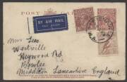 Commonwealth Postal History - 1938 (Jan) commercial usage of KGV 1½d Postal Card to Lancashire with KGV 1½d & 6d Large Kooka tied by 'FREMANTLE/WA' cds, message from a child to "Dear Grandma", minor blemishes. Mail from children is very scarce.