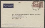 Commonwealth Postal History - 1951&nbsp;commercial airmail cover to England with scarce franking of Parliament House 1/6d tied by Perth cds.