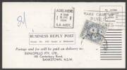 Commonwealth Postal History - 1964&nbsp;Dunlopillo&nbsp;business reply postcard returned unfranked as intended with &euro;&tilde;ADELAIDE/11JNE/1964/SA AUST&euro;&trade; machine cancel and 2/- Flannel Flower affixed tied &euro;&tilde;BANKSTOWN/N.S.W-AUST&euro;&trade; cds to pay 5d domestic postcard rate plus