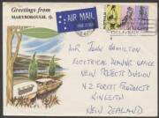 Commonwealth Postal History - 1971 €˜Greetings from Maryborough€™ illustrated tourist cover showing car & caravan sent airmail to New Zealand with flap unsealed and single franking AustraliaAsia 7c Theatre tied €˜MARYBOROUGH/11SEP/1971/QKD-4650€™ machine