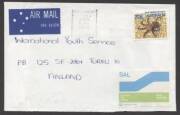 Commonwealth Postal History - 1988 cover sent airmail to&nbsp;Finland with &euro;&tilde;SAL Surface Air Lifted&euro;&trade; label on face and single franking&nbsp;Marine Life&nbsp;70c Blue-Ringed Octopus tied &euro;&tilde;MAIL CENTRE/CLAYTON STH/6JAN/1988/VIC 3169&euro;&trade; machine cancel paying the reduced Zo