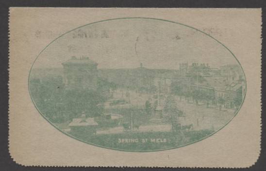 Letter Cards - LETTER CARDS: 1923-24 1½d Perf 12½ Emerald "SPRING ST MELB", [BW:LC51.126] postally used. Cat.$250.