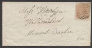 Postal History (South Australia) - 1869 cover to Mount Barker with DLR Rouletted 2d , fine '50' cancel & 'ECHUNGA' cds alongside, very fine &nbsp;large 'STIRLING EAST' transit b/s.