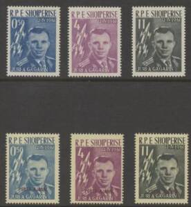 Albania - 1962 World's First Manned Space Flight 'Yuri Gagarin & Vostock 1' set of 3 plus 'POSTA AJRORE' airmail overprints in red set of 3 mint never hinged. Cat &pound;120.