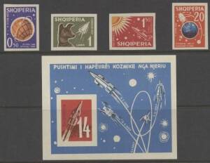 Albania - 1962 Space Exploration Cosmic Flights set of 4 & M/S perforated plus set of 4 & M/S imperf in changed colours, mint never hinged. Cat SG £78 for perforated only; Scott US$210 for perf & imperf.