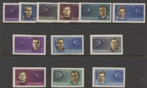 Albania - 1963 Space Exploration Soviet Cosmonauts set of 6 perforated plus&nbsp;set of 6 imperf in changed colours, mint never hinged. Cat SG &pound;18 for perforated only; Scott US$75 for perf & imperf.
