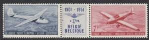 Belgium - 1951 Nation Aero Club Anniversary Planes 6fr+label+7fr triptych, mint never hinged, couple of minor gum bends. Cat &pound;95.