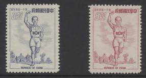China - Taiwan - 1954 Youth Day Runners 40c blue & $5 carmine mint no gum as issued, minor hinge remains. Cat&nbsp;&pound;155.