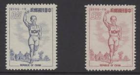 China - Taiwan - 1954 Youth Day Runners 40c blue & $5 carmine mint no gum as issued, minor hinge remains. Cat £155.