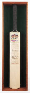 IAN BOTHAM, ALLAN BORDER & DEAN JONES, all three signatures on full size "Millennium Tour 2000" Cricket Bat, mounted in display case, overall 25x86cm. With CoA. Fine condition.