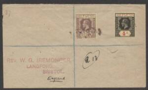 Fiji - 1922 Iremonger registered cover with KGV 3d & 4d tied by brass 'TOTOYA' cancels, Levuka & Suva transit b/s.