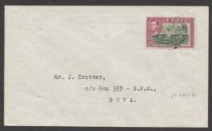 Fiji - c.1950 commercial cover to Suva with KGVI 2d with brass 'MOALA' cancel overstruck with poor mailbag seal (?).