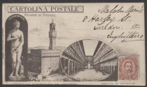 Italy - 1889 'CARTOLINA POSTALE' with three views of Florence, 10c tied by 'FIRENZE' cds, to GB.