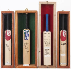 SIGNED MINIATURE BATS, in four small display cases, noted Viv Richards; Sachin Tendulkar & Kapil Dev; Mark Waugh & Steve Waugh; Mark Taylor.