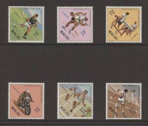 Macau - 1962 Sports 10a Hockey, 16a Wrestling, 20a Table Tennis, 50a Motorcycle Racing, 1p20 Relay Running & 2p50 Tennis set of 6 mint never hinged, Cat SG (2012) &pound;95.