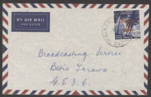 Nauru - 1970 cover sent by inter-island airmail to Broadcasting Service, Betio, Tarawa with single franking Pictorial 5c Palm Trees red &euro;&tilde;REPUBLIC OF NAURU&euro;&trade; overprint tied &euro;&tilde;NAURU/&nbsp;-6MR70/CENTRAL PACIFIC&euro;&trade; cds and light &euro;&tilde;TARAWA/10MAR70/GILBERT/&/ELLICE 
