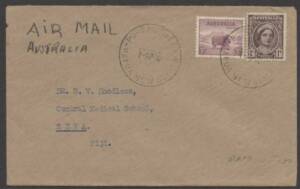 Papua New Guinea - 1946 commercial cover with Australian 1d & 5d ram tied by Port Moresby cds, to Fiji!!