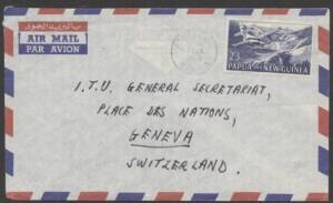 Papua New Guinea - 1965 cover&nbsp;sent airmail to Switzerland with single franking Pictorials 2/3d Plane tied &euro;&tilde;PT MORESBY/3FEB/1965/TP&NG&euro;&trade; machine cancel paying Europe airmail letter&nbsp;rate, fine condition.