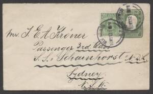 Postal History (New Zealand) - 1912 usage of KVEII&nbsp;&frac12;d Envelope to Sydney with&nbsp;&frac12;d adhesive tied by 'WELLINGTON STH' cds, Sydney arrival b/s.