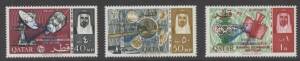 Qatar - 1966 Centenary of International Telecommunications Union - Satellites 'Gemini Space Rendezvous' overprints on 40np, 50np & 1 Rupee&nbsp;in blue, mint never hinged. These were the only three values overprinted in blue; mentioned in SG footnote but not l