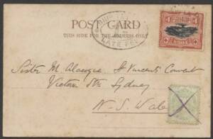 Tonga - c.1907 Tongan PPC ("View of Neiafu, Vavua and the harbour") with Tongan&nbsp;1d cancelled at Sydney & with oval 'SHIP LETTER/ 1D /LATE FEE' handstamp alongside, NSW Postage Due 1d with "X" cancel, minor blemishes.