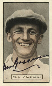 DON BRADMAN: c1930-47 cricket cards signed by Don Bradman.