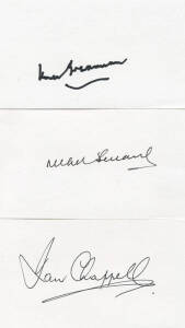 AUSTRALIAN TEST CAPTAINS: Collection of signed autograph cards, comprising Don Bradman, Bill Brown, Arthur Morris, Ian Craig, Richie Benaud, Neil Harvey, Brian Booth, Bill Lawry, Barry Jarman, Ian Chappell, Greg Chappell, Graham Yallop, Kim Hughes, Allan 