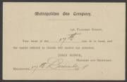 Commonwealth Postal History - 1918 usage of Sideface 1d red Postal Card with printed&nbsp;Metropolitan Gas Company&nbsp;notice on reverse, war tax paid with KGV&nbsp;&frac12;with 'GAS' perfin tied by Melbourne machine of 17DE18. A wonderful item for the perfin or war tax colle - 2