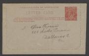 Letter Cards - LETTER CARDS: 1924-25 1&frac12;d Perf 12&frac12; Scarlet ""NATIONAL PARK NSW" (vertical; addressed on front panel), [BW:LC55(91) unused, Cat $1000. Extremely rare. - 2