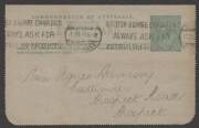 Letter Cards - LETTER CARDS: 1923-24 1&frac12;d Perf 12&frac12; Emerald "SPRING ST MELB", [BW:LC51.126] postally used. Cat.$250. - 2