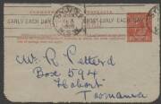 Letter Cards - LETTER CARDS: 1924-25 1&frac12;d Perf 12&frac12; Scarlet "PINEAPPLES/QUEENSLAND" (pickers), [BW:LC55(102B); postally used. Cat.$200. Interesting message includes reference to shipping strike. - 2