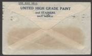 Envelopes - PTPO - 1923 KGV &euro;&tilde;Star&euro;&trade; 1&frac12;d&nbsp;brown (&euro;&tilde;Postage&euro;&trade; in die) ACSC ES54 window-face envelope printed to private order (PTPO) for&nbsp;Brooks, Robinson & Co Ltd with &euro;&tilde;UNITED HIGH GRADE PAINTS and STAINERS&euro;&trade; advertising on back flap sent with flap unseale - 2