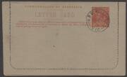 Letter Cards - LETTER CARDS: 1924-25 1&frac12;d Perf 12&frac12; Scarlet ""SPRING ST. MELB" (cracked plate) [BW:LC55(126)] CTO at GPO MELBOURNE 14 May 1924 for UPU distribution. Cat $200; minor perf split. - 2
