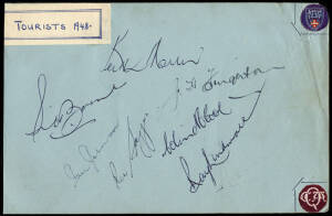 1948 Australian Team, autograph page with 7 signatures including Sid Barnes (scarce), Ray Lindwall & Keith Miller (missing Don Bradman).