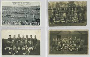 POSTCARDS, noted 1911 Melbourne Cup; rugby teams (3); Hopalong Cassidy (6); Sonja Henie (2); Elvis. Fair/VG. (42 items).