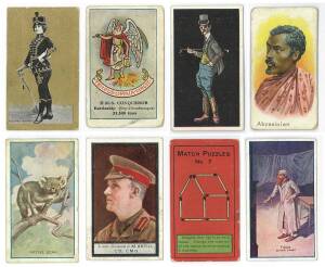 c1904-20 Sniders & Abrahams group, noted "Actresses" (13); "Australian VCs & Officers" (14); "Cartoons & Caricatures" (31); "Crests of British Warships" (31); "Jokes" (18); "Natives of the World" (23); "Views of Victoria" (13). Poor/VG. (Total 176).