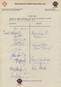 1990 Australia v England, First Test at Gabba, QCA team sheet partially signed by both teams, with 17 signatures including Allan Border, David Boon, Terry Alderman, Allan Lamb, David Gower & Mike Atherton. Fine condition. Rare.