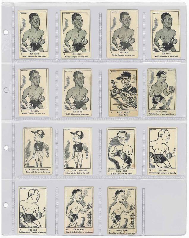 1950 Victorian Nut Supplies "Caricatures of Australian Sportsmen by Bob Mirams" [7/36 + 8 spares]. Fair/VG. Rarity 9.