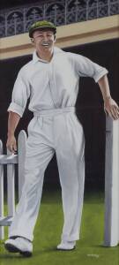 DON BRADMAN: 5 framed prints by M.D.Welsby, noted large (90x117cm) portrait of Bradman on his 22nd birthday, plus 4 others (largest 51x92cm).