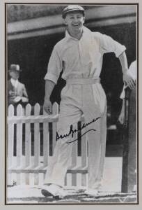 DON BRADMAN, signature on b/w photo; together with print "Sir Donald Bradman" by Arthur Mailey; each framed & glazed, each 30x40cm.