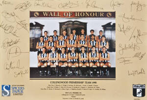 COLLINGWOOD: Range of frames & posters, noted 1958 Premiership team photo display; 1911 Collingwood v Fitzroy in Sydney (first time numbers worn); serigraph prints of Bob Rose & Lou Richards. Various sizes, Poor/VG. Inspection will reward.