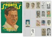 BALANCE OF CRICKET COLLECTION, noted cricket plates (3), books, magazines, postcards, ephemera, photos, covers; tour guide "Australian XI, English Tour 1934"; Don Bradman collection (84 items); Keith Miller collection (30 items); Boonanza II figurines; 19 - 2