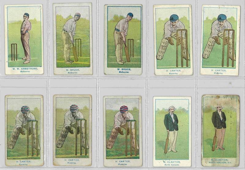 1905 Wills (Australia) "Australian Club Cricketerers", part set [34/46, plus 47 duplicates, many with variations]. Poor/G. (Total 81).