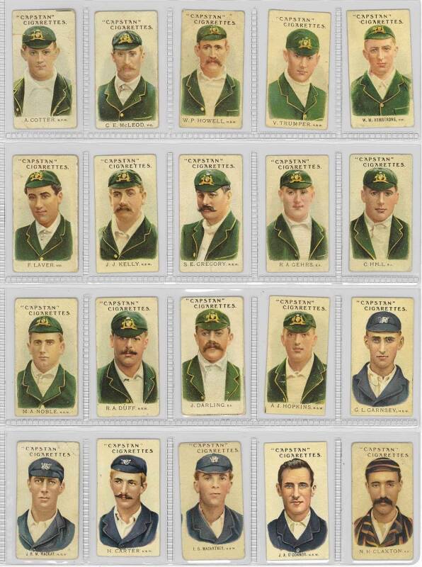 1907 Wills (Australia) "Prominent Australian & English Cricketers" (1-50), complete set [50]. Fair/VG. Difficult set to find in this condition.