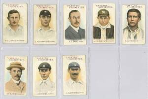 1907 Wills (Australia) "Prominent Australian & English Cricketers" (66-73, Red captions), complete set [8]. Mainly G/VG.