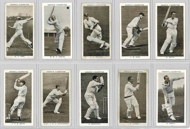 1926 Godfrey Phillips "Famous Cricketers", part set [27/32]; plus 1938 Ogdens "Prominent Cicketers of 1938" [45/50]. Mainly G/VG. (Total 72).