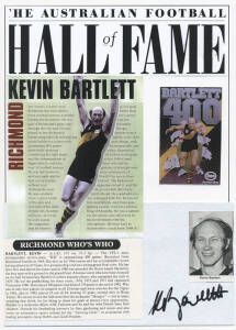 FOOTBALL HALL OF FAME AUTOGRAPHS: Collection beautifully presented in album, comprising 35 signed items, most mounted with associated pictures, newspaper articles, football cards, etc. Noted Graham Arthur, Gary Ayres, Darrel Baldock, Ron Barassi, Kevin Ba