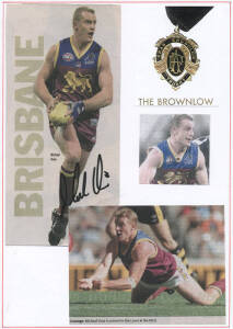 BROWNLOW MEDALLISTS AUTOGRAPHS: Collection beautifully presented in album, comprising 37 signed items, most mounted with associated pictures, newspaper articles, football cards, etc. Noted Jimmy Bartel, Peter Bedford, Simon Black, Ben Cousins, Gary Dempse